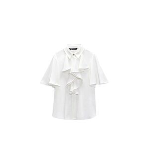 ZARA RUFFLED SATIN SHIRTWhite SIZE Xs | 7675/796
